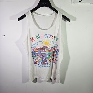 Vintage 80's Kingston Jamaica White Single Stitch Graphic Tank Top!